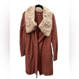 Anthropology Cardigan with Cream Floral Collar